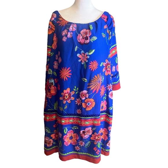 Chris McLaughlin Blue Floral Print 3/4 Sleeve Shift Dress Size 16 NWT - Picture 2 of 6